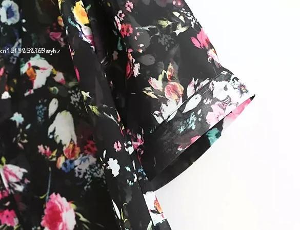 Мода Леди Женщины 3/4 Рукавом Передней Открытой Шеи Цветочные Асимметричная Хем