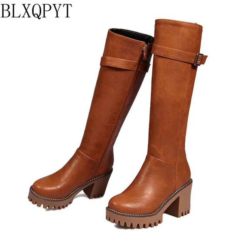 BLXQPYT плюс Распродажа Женская зимняя обувь сапоги до колена на высоком каблуке