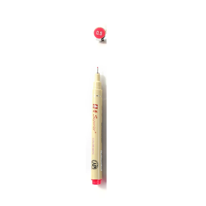 Red-0.5-mm Водостойкий Fineliner 1 и 10шт/комплект, линер нетоксичный на водной основе, разные цвета и размеры наконечников для комфортного рисования и скетчинга - Цвет: Red-0.5-mm