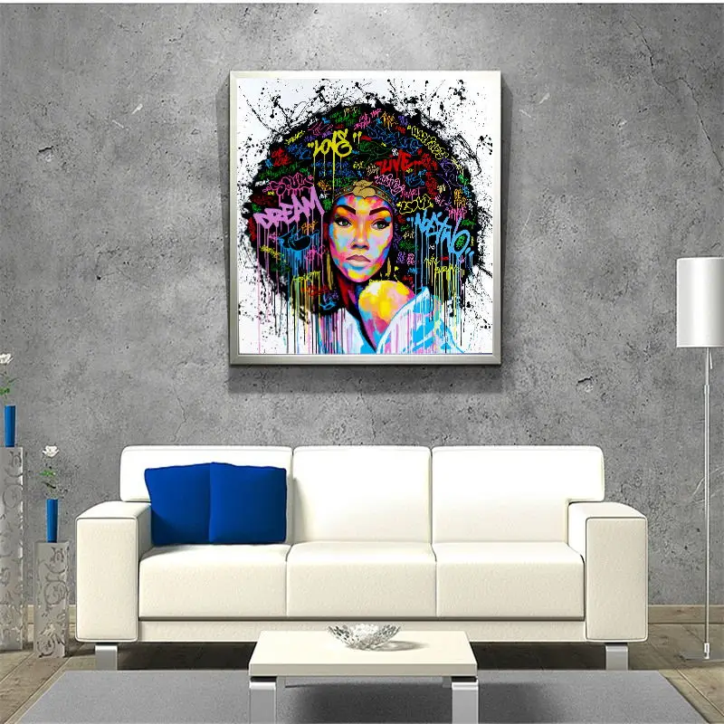 Африканский Для женщин Картина Wall Art печати Америка Красота портрет, холст, живопись плакат с изображением героев из мультфильмов; детское Гостиная домашний декор