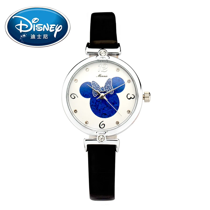 Часы женские кварцевые с Микки Маусом изящные круглые кожаным ремешком подарок