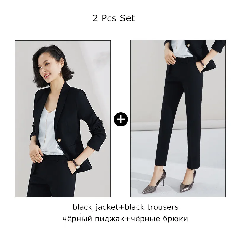 black pant suit Женский костюм, комплект из 2 предметов, офисные брюки, костюм, женский черный пиджак+ длинные штаны, костюм, костюм, женственный Блейзер, комплект ow0517 - Цвет: black pant suit