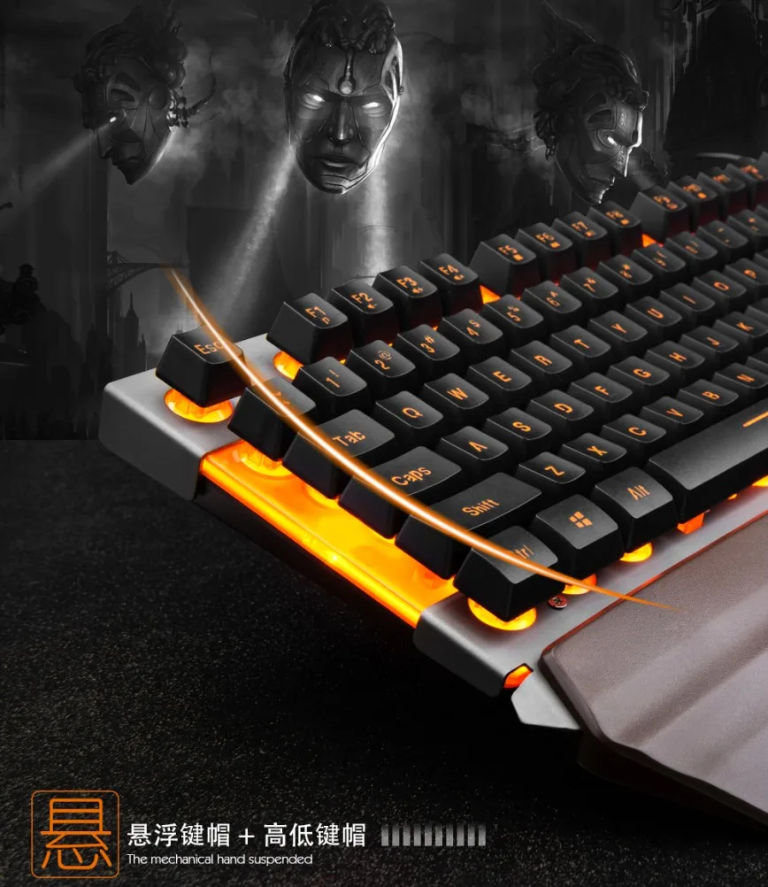Игровая клавиатура Mechancial Feeling с подставкой для запястья, 104 клавиш, светодиодная мембранная клавиатура с подсветкой, водонепроницаемая Проводная клавиатура USB