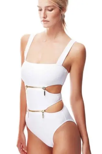 2018 Sexy Women One Piece Black White Zipper Bathing Suits Monokini Push Up Padded Bikini Swimsuit Swimwear | Спорт и развлечения