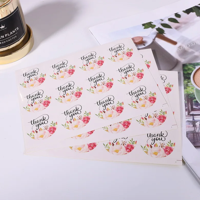 3.8cm 60pcs Спасибо любовь самоклеющиеся уплотнительные наклейки s крафт цветок ярлык в форме сердца стикер для DIY ручной работы подарок торт конфеты бумажные бирки - Цвет: 3.8cm 60pcs