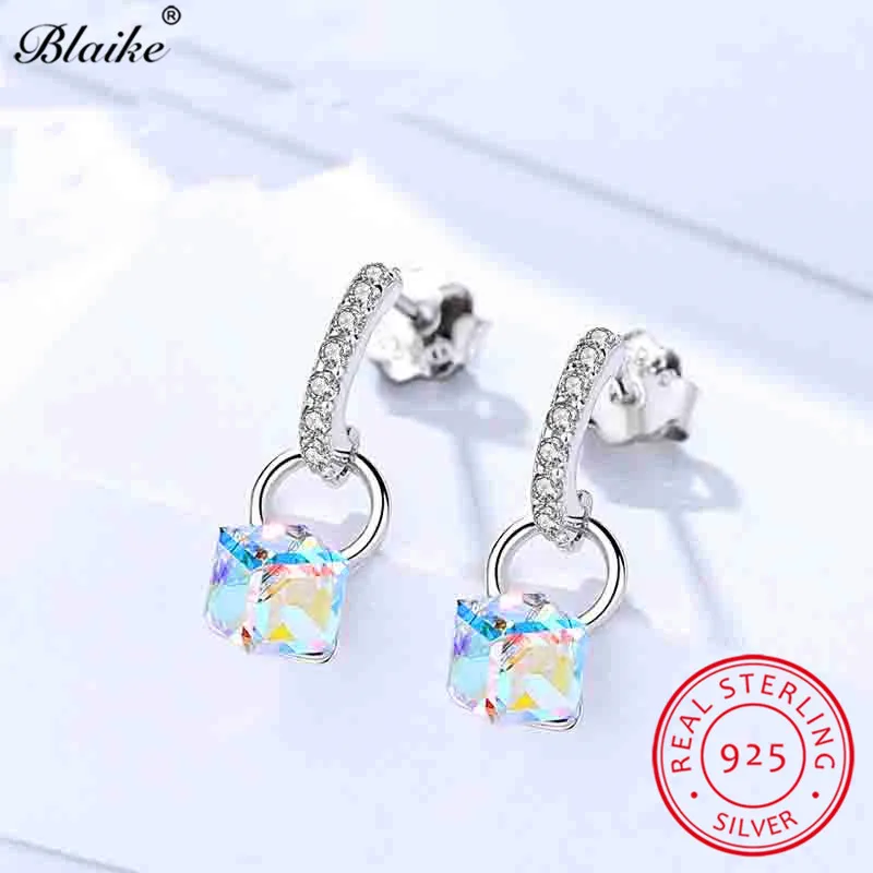 Женские серьги из серебра 925 пробы с радужным кристаллом|Серьги-подвески| |