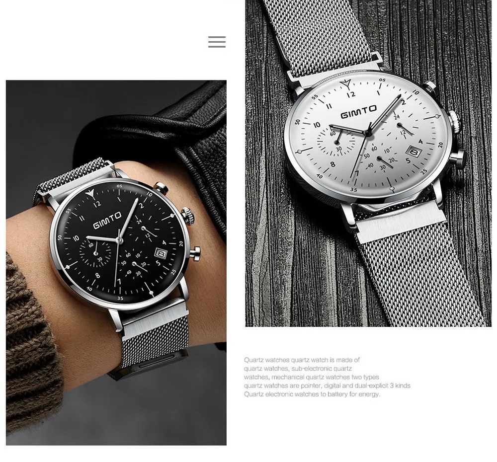 Reloj hombre GIMTO Топ бренд класса люкс для мужчин часы ультра тонкий Дата наручные часы сталь Водонепроницаемый спортивные часы повседневное кварцевые часы