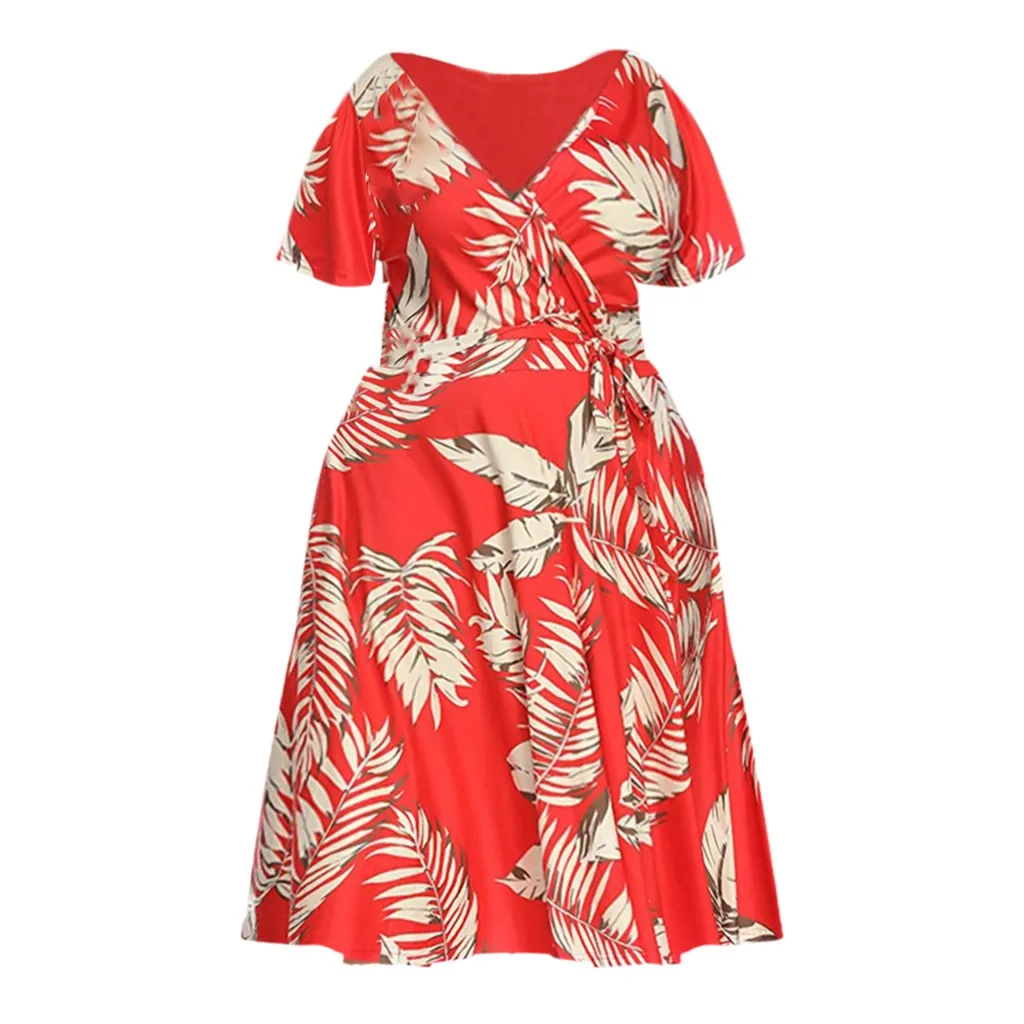 Женское Повседневное платье с коротким рукавом удобное летнее большого размера