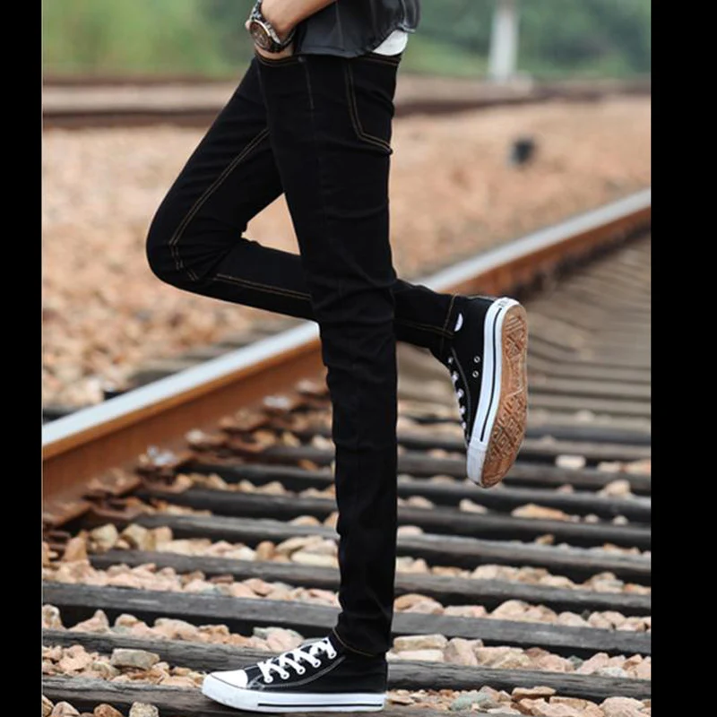 

Hot Style 2021 Boys Slim Fit Teenager Thin Denim jeans Casual Cheap Black Bottoms Cuffed Stretch Handsome Pencil Pants men 28-34
