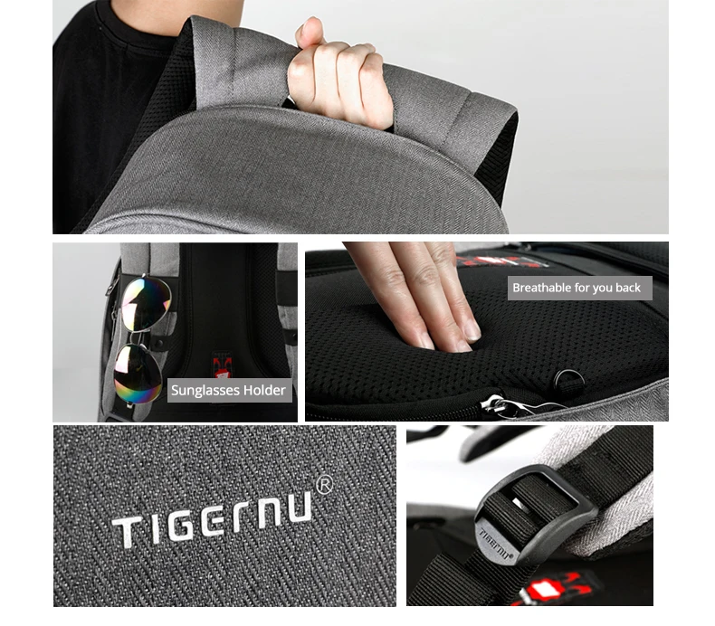 Рюкзак для ноутбука Tigernu с usb зарядкой, мужские водонепроницаемые Рюкзаки с защитой от кражи для мужчин, дождевик, школьная сумка для мальчиков, рюкзак Mochila