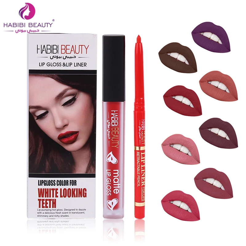 Набор для макияжа Habibi Beauty матовый блеск губ + подводка водостойкий стойкий
