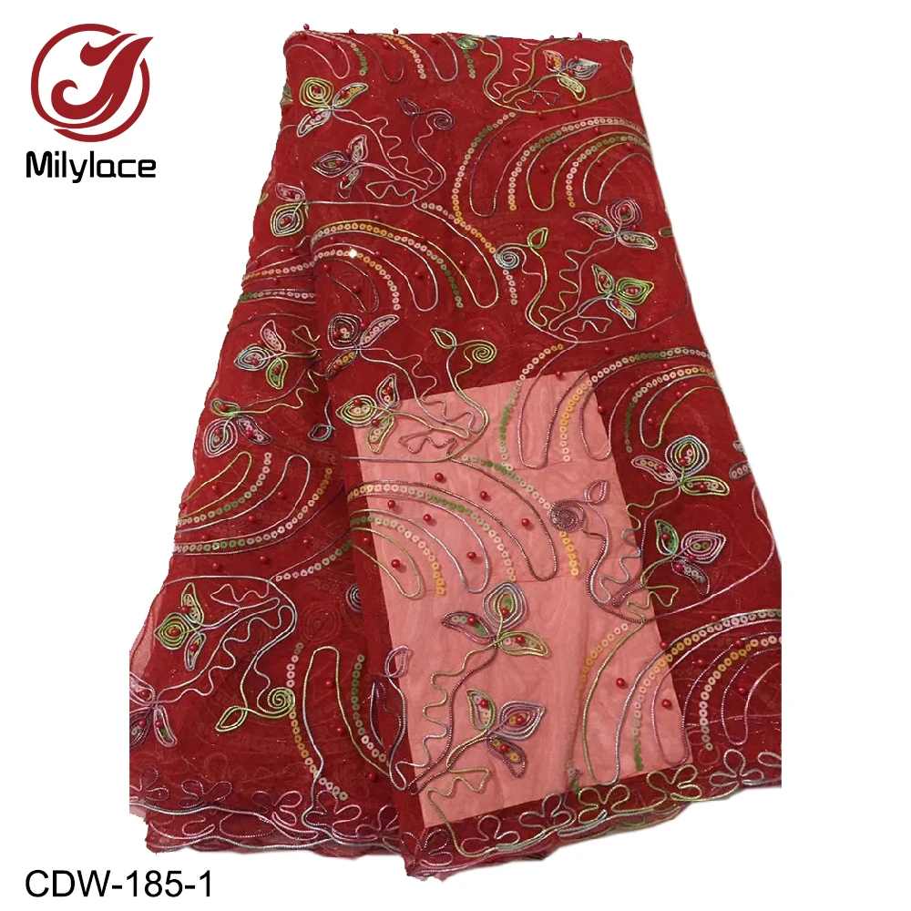 

Milylace lovely French lace fabric 5 yards sequined beaded net lace fabric African tulle lace for girl's dresses CDW-185