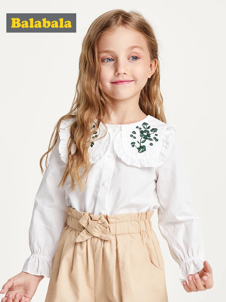 Balabala/белая рубашка в иностранном стиле для девочек детская хлопковая блузка с