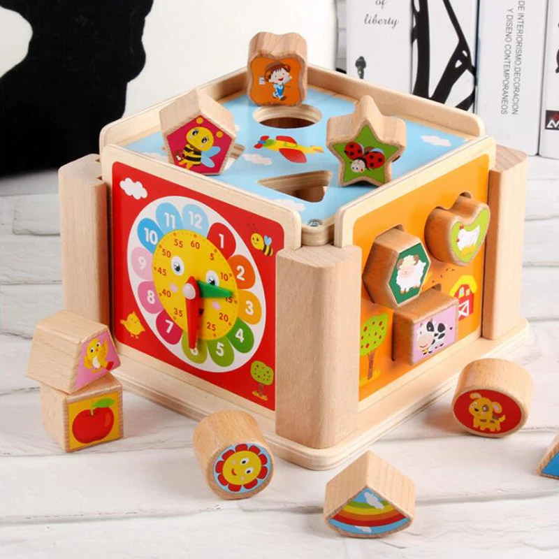 Wood Multifunctional Intelligence Box Wooden Toys for Children Eduaction Learning Toy Multi Shape Matching Sorter Block Kids | Игрушки и