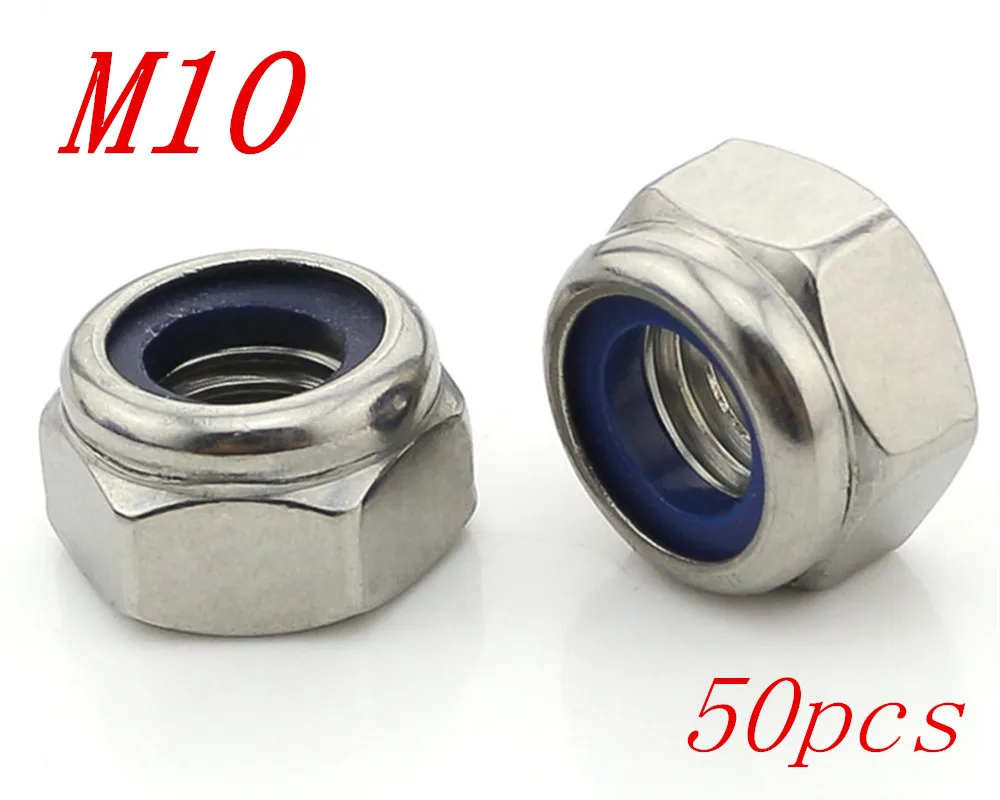 

Metric M10 304 Stainless Steel Hex Head Nylon Insert Lock Jam Stop Nuts 50pcs/Lot Free Shipping
