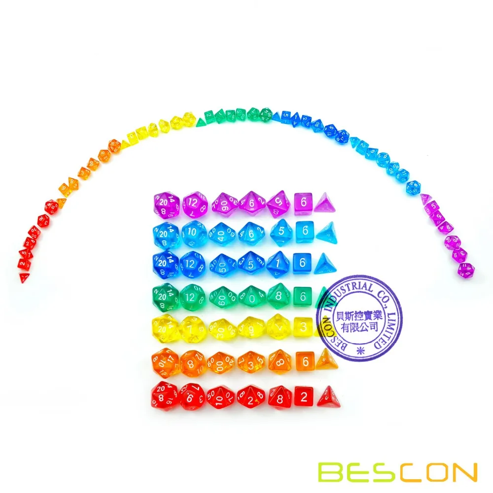 Bescon 49 шт радужные драгоценные камни мини многогранные кости набор в длинной трубке, радужные Подземелья и Драконы РГП кости 7X7 шт, мини драгоценные кости набор