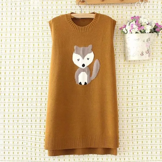 Женский Длинный трикотажный жилет с рисунком животных из мультфильма свитер