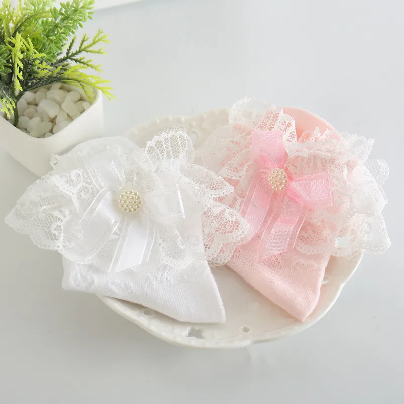 Кружевные носки для девочек белые короткие летние детские с бантиками недорогие