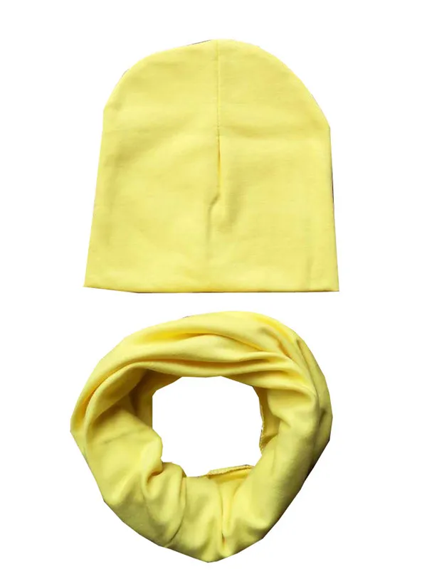 yellow set Новые однотонные хлопковые детские комплекты с круглым вырезом, воротники Шапки Одежда для мальчиков и девочек шейный платок, шапочки, Детские шарфы с отделкой, кепки, аксессуары - Цвет: yellow set