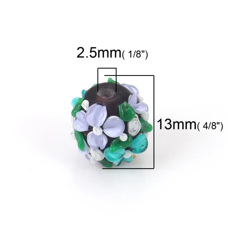 DoreenBeads лэмпворк стекло в форме цветка круглые синие листья цветов красочные около 13 мм x 13 мм, отверстие: около 2,5 мм, 1 шт - Цвет: 2