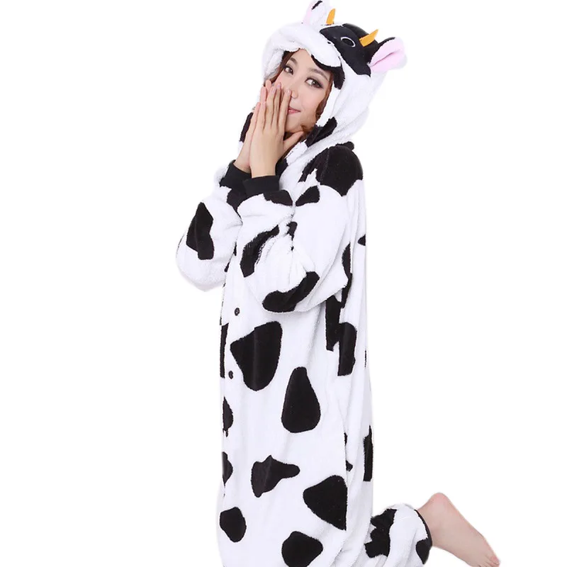Cute Cow Adult Hoodie Winter Kigurumi Onesie Women Cartoon Pajamas Couple Pyjama Anime Bodysuit Pijama Animal Home Sleepwear |