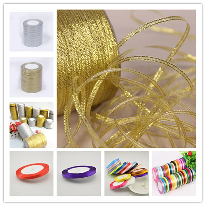

25Yards 6mm Silver/Gold Silk Satin Ribbon Party Home Wedding Decoration Gift Wrapping Christmas New Year DIY Material