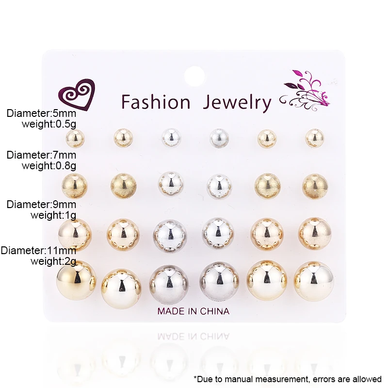 

WNGMNGL New 2019 Fashion Jewelry Simple Round 12 Sets Large And Small Alloy Ball Stud Earrings Set Boucle D'oreille Femme Gift