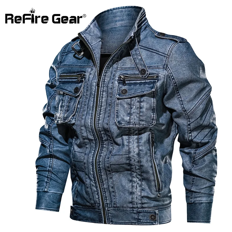 Куртка ReFire Gear мужская кожаная мотоциклетная куртка бомбер повседневный