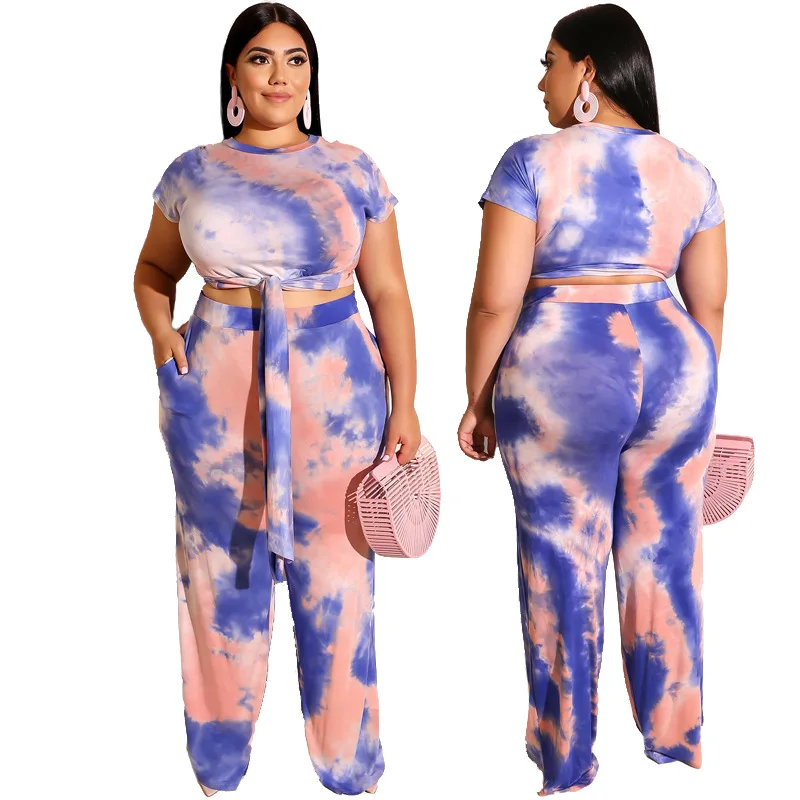 4XL 5XL размера плюс для женщин спортивный костюм галстук крашения печати топ и
