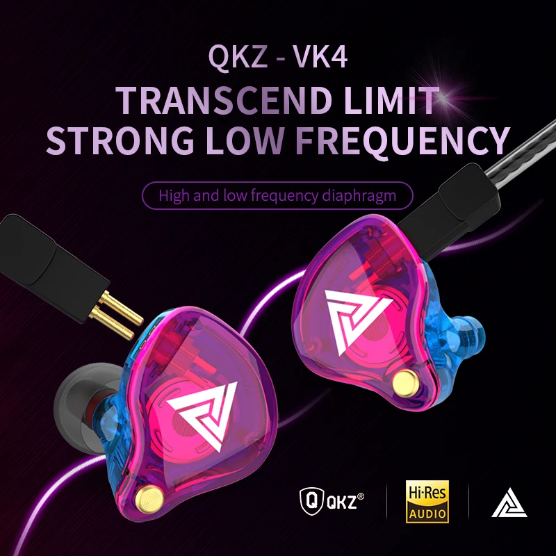 Оригинальные спортивные наушники QKZ VK4 проводные Super Bass 3 5 мм разноцветные