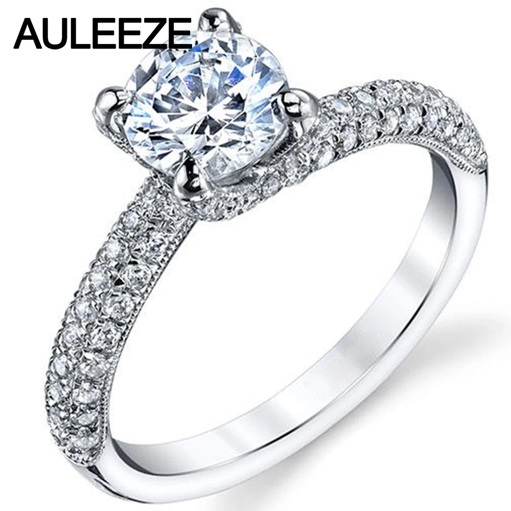 

1CT Moissanite лабораторные бриллианты 14K белое золото кольцо Куполообразное микро проложить женские обручальные свадебные кольца для женщин юве...