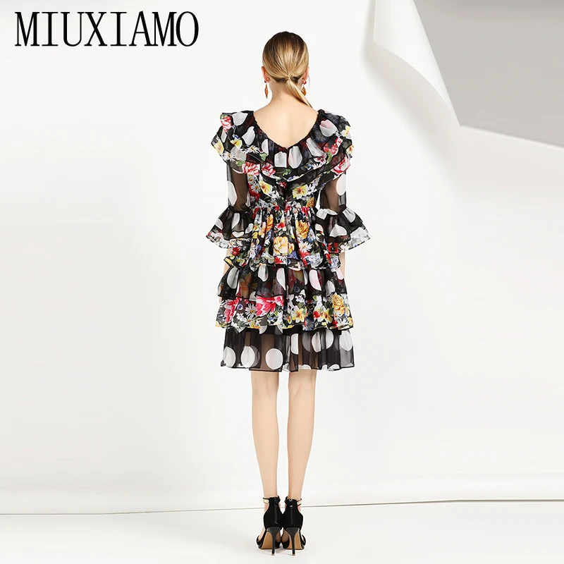 Женское шелковое платье MIUXIMAO Повседневное с оборками и принтом красной розы на