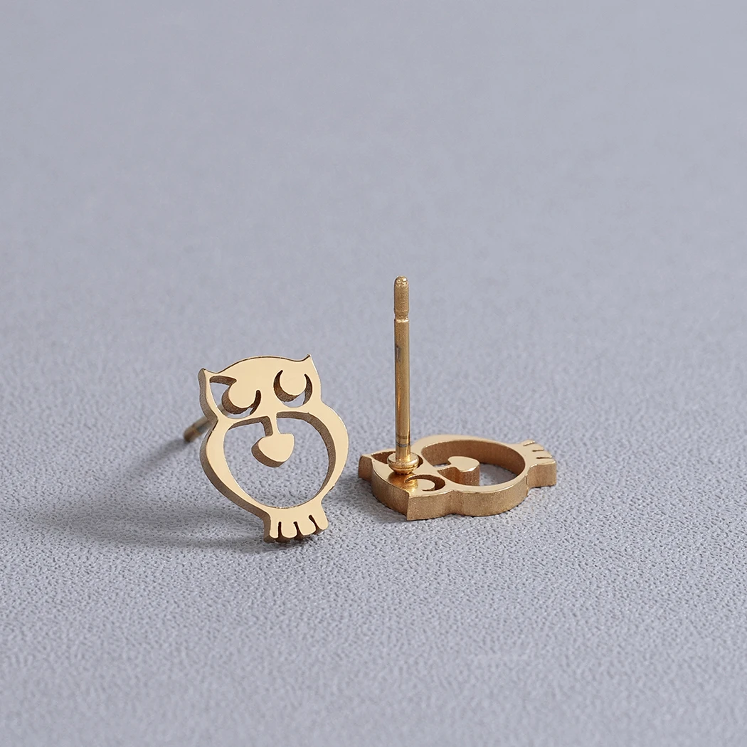 Женские серьги-гвоздики в виде совы Kinitial из нержавеющей стали красивые серьги