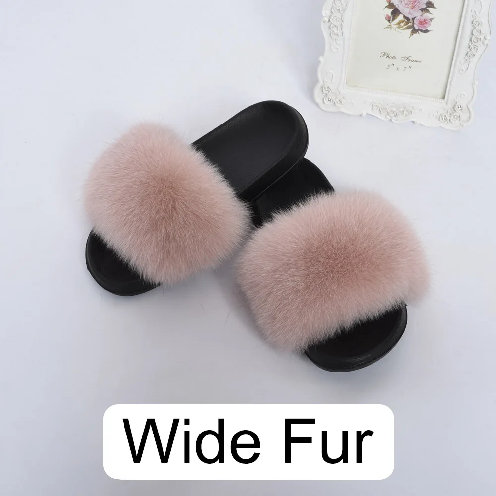 Pale Pink Новое поступление, женские тапочки с натуральным мехом лисы, летние модные домашние шлепанцы с натуральным мехом S6044B - Цвет: Pale Pink