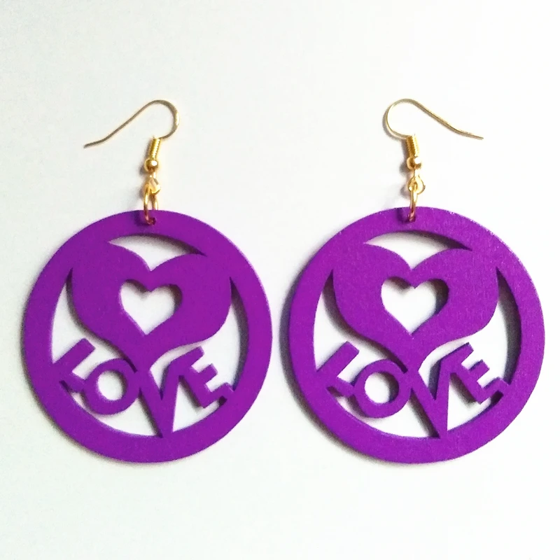 Модные полые деревянные серьги-подвески в форме сердца с резьбой по дереву