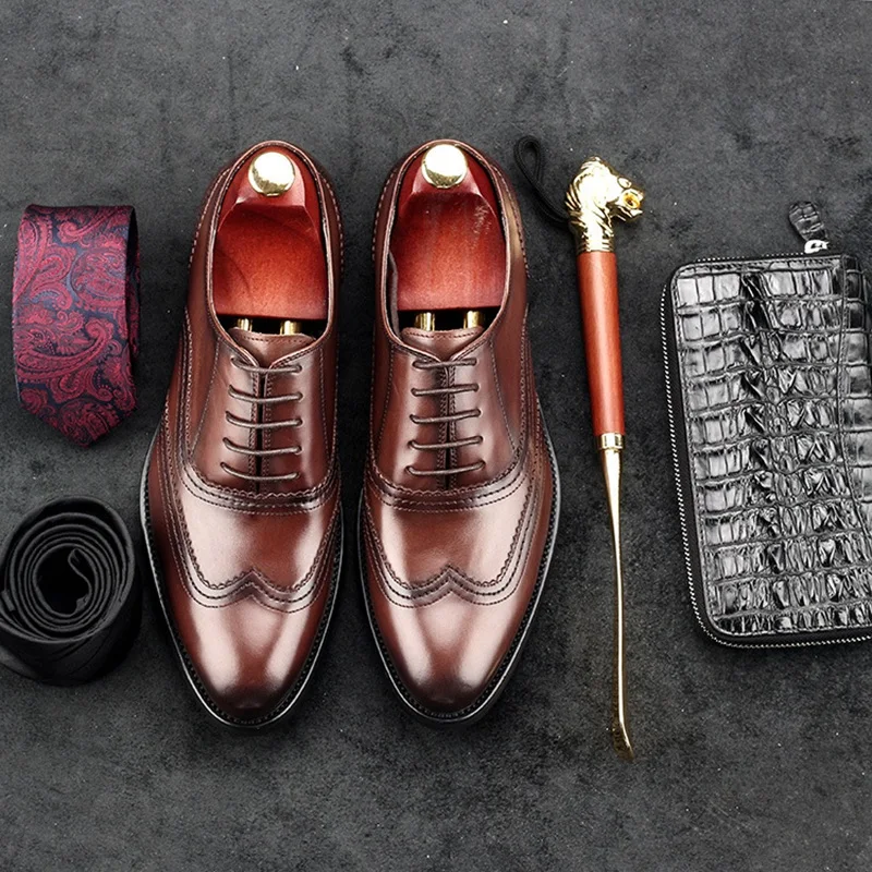 Броги мужские из натуральной кожи с круглым носком GD29 | Обувь