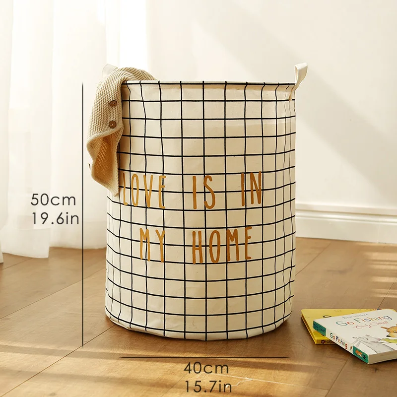 White grid-Large Портативная корзина для белья, большая коробка для хранения игрушек, хлопковая корзина для стирки одежды, моя корзина для белья, черный 45*35 см, грязный Органайзер в форме бочонка, корзина для белья - Цвет: White grid-Large