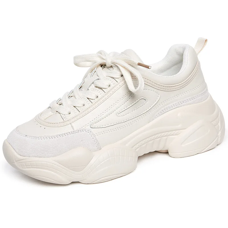 Женские кроссовки на толстой платформе Белые Повседневные шнуровке светильник
