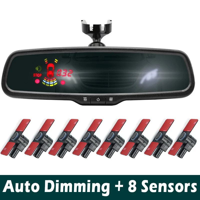 Auto Dimming 8 GreenYi парковочные датчики с зеркалом, автоматический затемняющий монитор с автопарктроником, светодиодный датчик парковки 4/8, радар-детектор - Название цвета: Auto Dimming 8