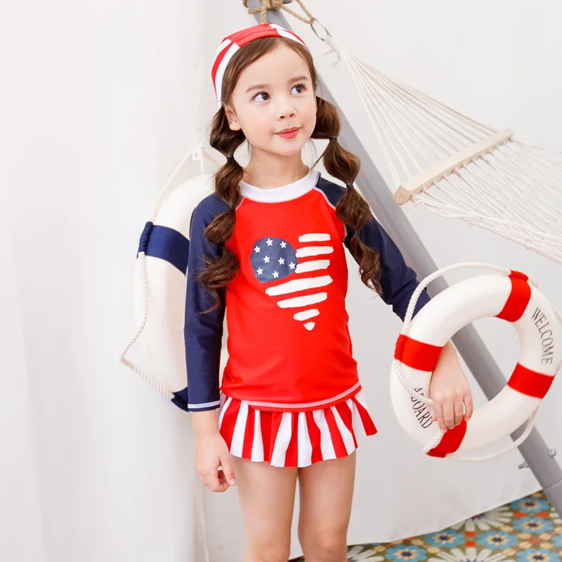 Детский комплект из 3 предметов для плавания девочек лайкры с защитой от солнца и