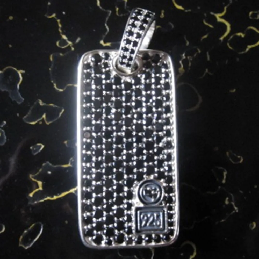 Цельный Стерлинговое серебро ювелирные изделия шеврон черные бриллианты Собака