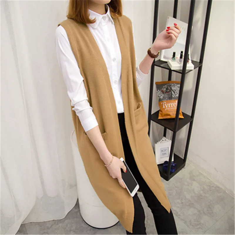 Autumn Sweater Female 2019 New Loose Long Section knitted Outer Vest Sleeveless Cardigan Jumper Outerwear Coats PZ1240 |