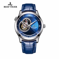 reef tigerrt designer casual watches blue dial stainless steel watches automatic watches genuine leather strap rga1693