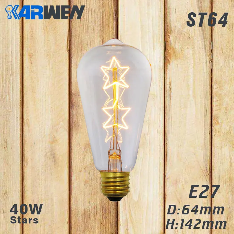 ST64 star Эдисон лампы E27 40 Вт накаливания подвесной светильник в стиле ретро 220V ST64 A19 T45 T10 G80 G95 ампулы Винтаж лампа Эдисона лампа накаливания светильник лампочка - Цвет: ST64 star