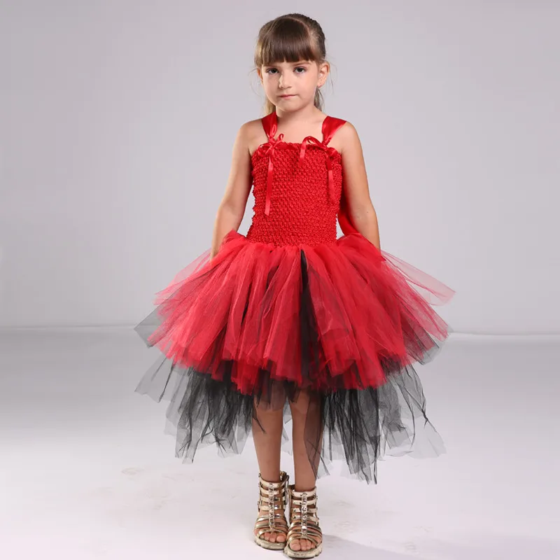 Красный Girls Cosplay Pirate Tutu Dress Trailing Ball Gowns For Children Halloween Costume Kids Girl Birthday Party Tulle Princess Dress - Цвет: Красный