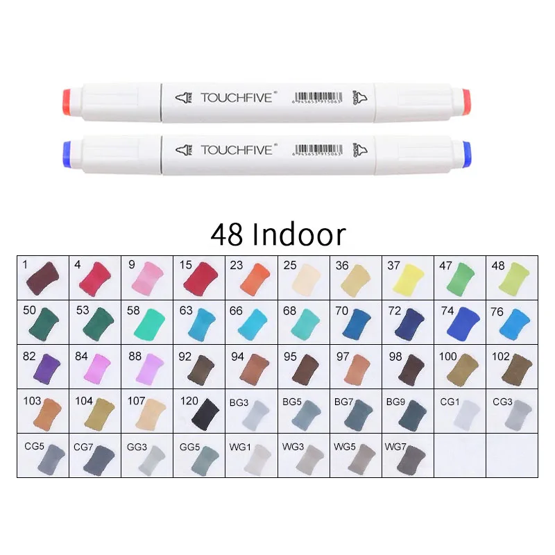 WHITE-48INDOOR TOUCHFIVE 168 цветов художественные Маркеры Набор ручек с двойной головкой ручка для рисования манга маркер для окрашивания выдвижных ящиков поставки Студенческая ручная краска - Цвет: WHITE-48INDOOR