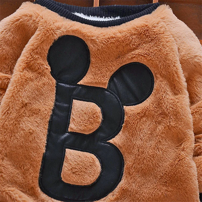 Детский бархатный свитер BibiCola теплый пуловер с мультяшным рисунком для