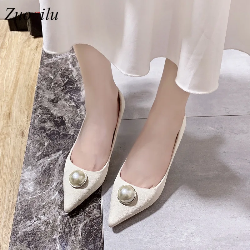 Женские туфли на высоком каблуке с жемчугом Белые вечерние свадебные женские