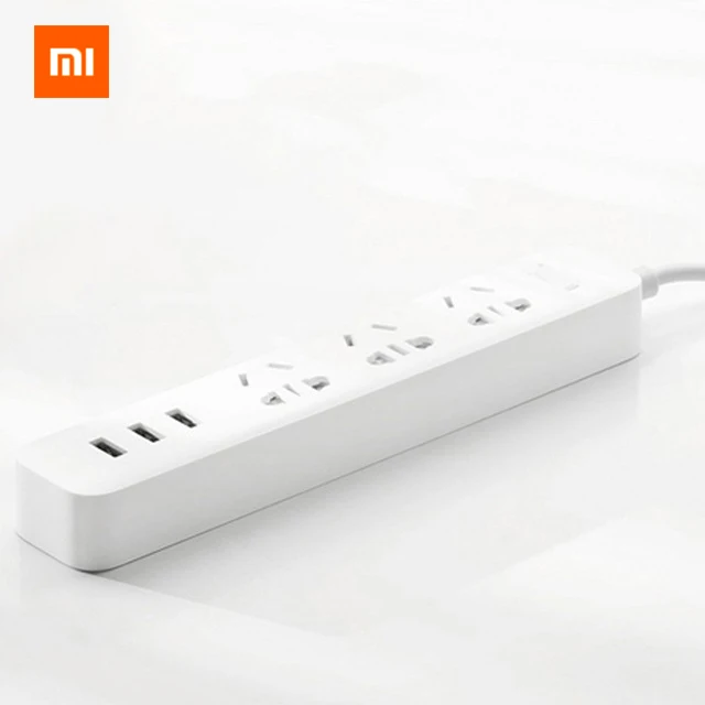 Белый Сетевой удлинитель Xiaomi 1,8 м, штепсельная Вилка для быстрой зарядки, 3 USB+ 3 розетки, сетевой блок 10 А, 250 В, 2500 Вт, умное отключение питания - Цвет: Белый