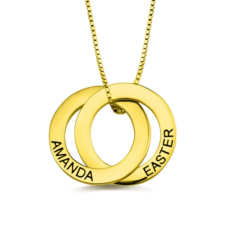 18K Gold Plated Sweey Прямая поставка, заказное двойное ожерелье с русскими кругами, семейное ожерелье с гравировкой на день рождения, Прямая поставка, ювелирные изделия для Shpify/Etsy - Окраска металла: 18K Gold Plated